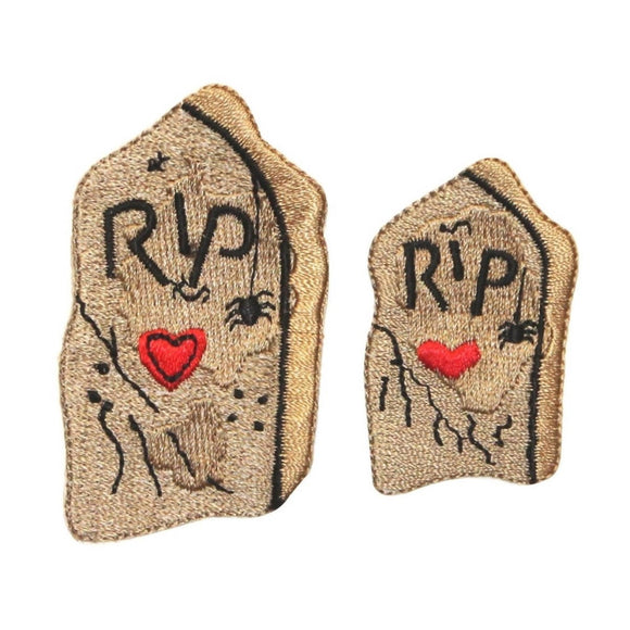 ID 0857AB Set of 2 Headstone RIP Patches Halloween Embroidered Iron On Applique