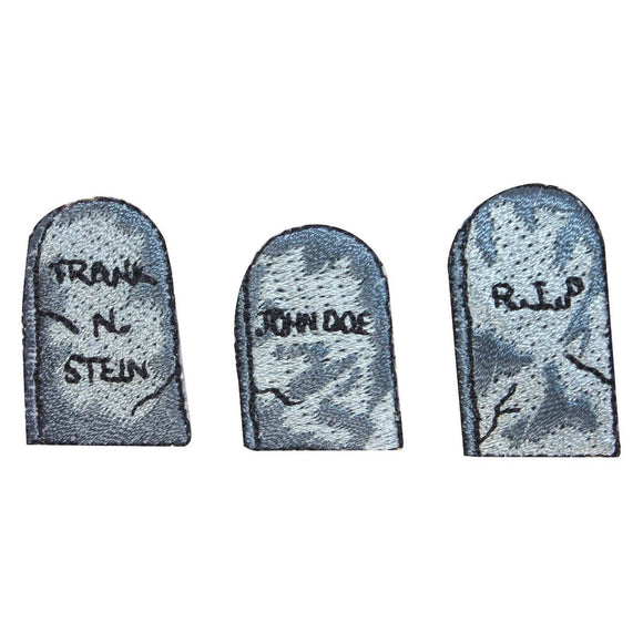 ID 0858ABC Set of 3 Headstone Patch Cemetery Grave Embroidered Iron On Applique
