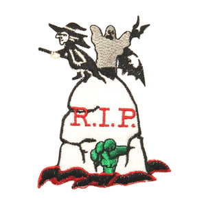 ID 0860 Halloween Gravestone Patch Tombstone RIP Embroidered Iron On Applique