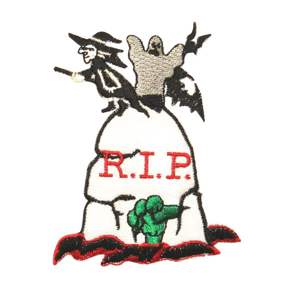 ID 0860 Halloween Gravestone Patch Tombstone RIP Embroidered Iron On Applique