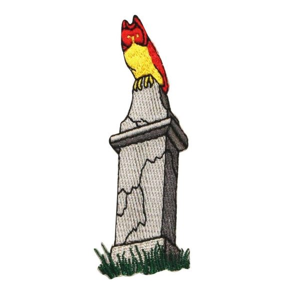 ID 0865 Owl Perched On Grave Patch Tomb Headstone Embroidered Iron On Applique