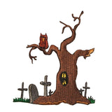 ID 0870 Graveyard Cemetery Tree Patch Halloween Owl Embroidered Iron On Applique