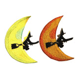 ID 0891AB Set of 2 Witch on Broomstick Patches Embroidered Iron On Applique