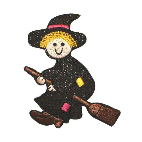 ID 0898 Nice Witch on Broomstick Patch Halloween Embroidered Iron On Applique