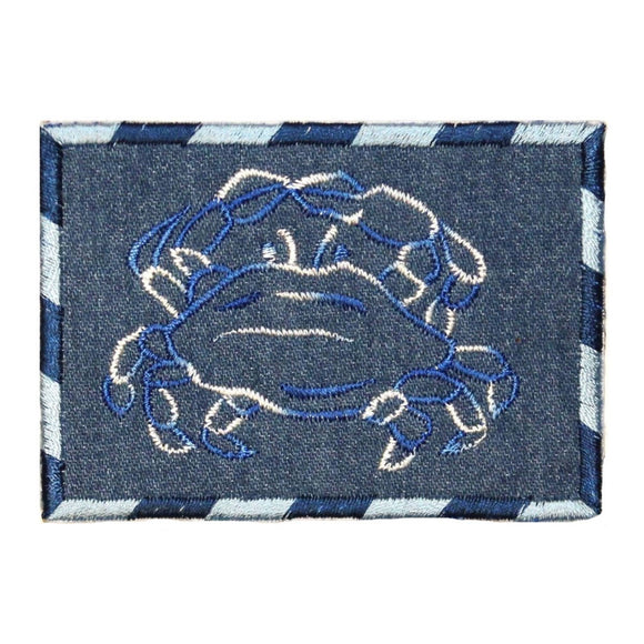ID 0774 Crab Outline On Denim Patch Ocean Badge Embroidered Iron On Applique