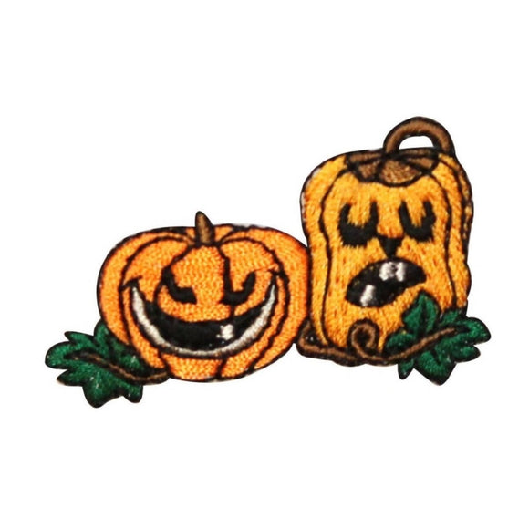 ID 0796C Pair of Pumpkins Patch Halloween Lantern Embroidered Iron On Applique