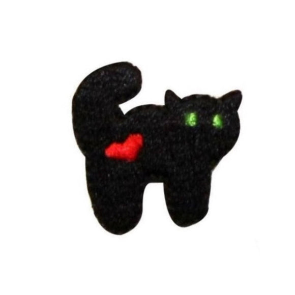 ID 0910A Spooky Black Cat Patch Halloween Heart Embroidered Iron On Applique
