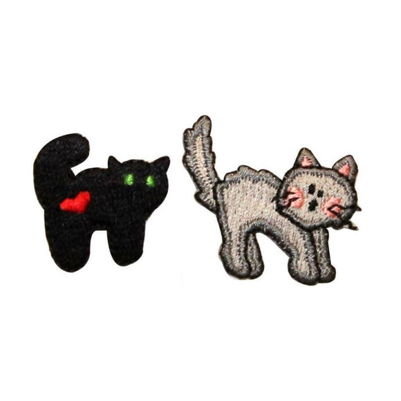 ID 0910AB Set of 2 Cat Scary Patch Halloween Kitty Embroidered Iron On Applique