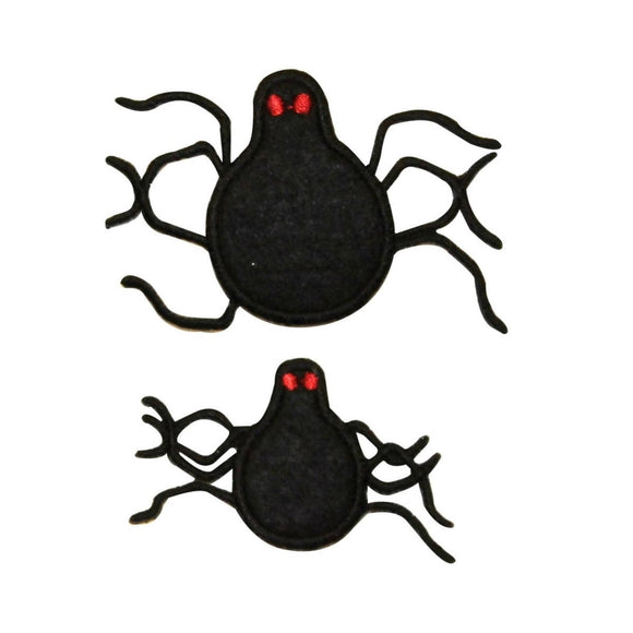 ID 0920AB Set of 2 Black Spider Patches Halloween Embroidered Iron On Applique