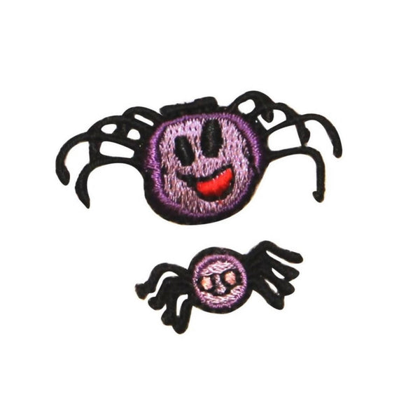 ID 0921AB Set of 2 Happy Spider Patches Halloween Embroidered Iron On Applique