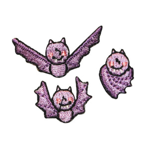 ID 0926ABC Set of 3 Cute Bat Patches Halloween Bats Embroidered Iron On Applique
