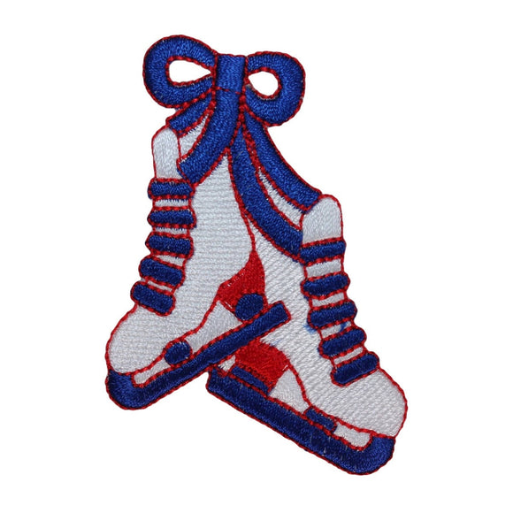 ID 1470 Pair of Hockey Skates Tied Patch Skating Embroidered Iron On Applique