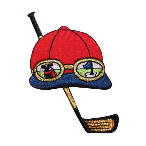 ID 1493 Golf Cap And Club Patch Glasses Golfing Tee Embroidered Iron On Applique