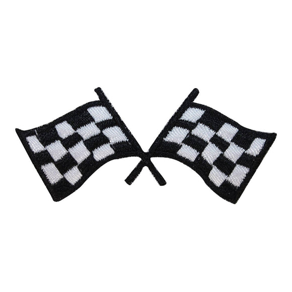 ID 1494 Checkered Racing Flag Patch Win Finish Race Embroidered Iron On Applique