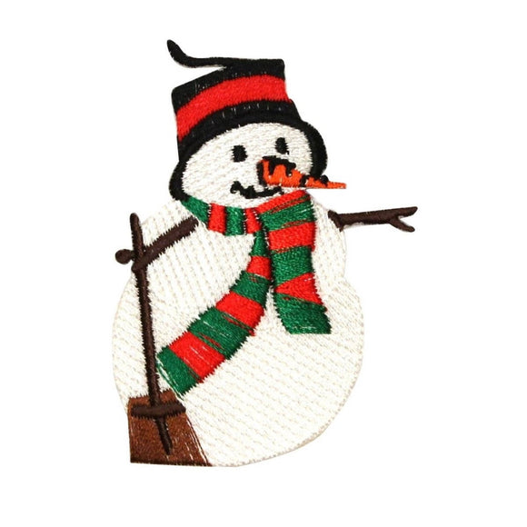 ID 8012 Snowman Shoveling Patch Christmas Winter Embroidered Iron On Applique