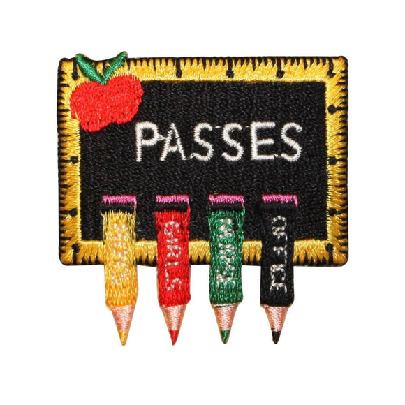 ID 0977 School Hall Passes Patch Chalk Board Clips Embroidered Iron On Applique