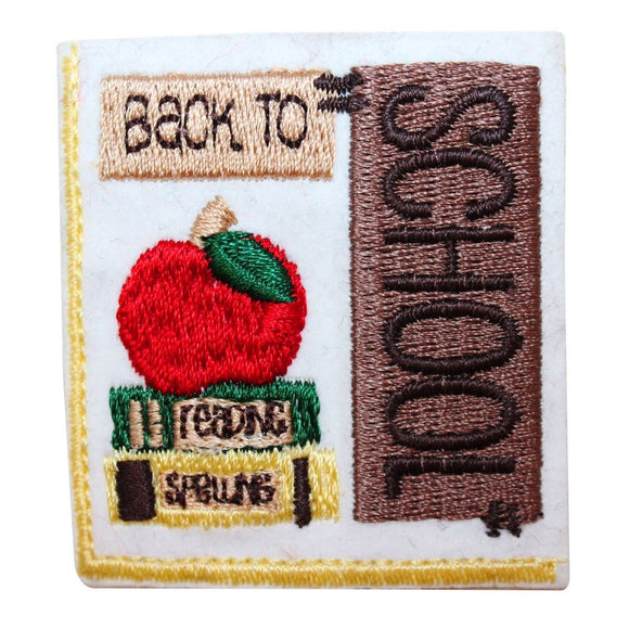 ID 0981A Back to School Badge Patch Reading Sign Embroidered Iron On Applique