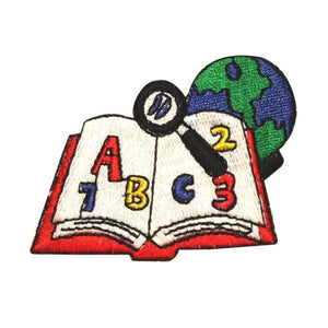 ID 1008 School Book With Globe Patch Learning Class Embroidered Iron On Applique