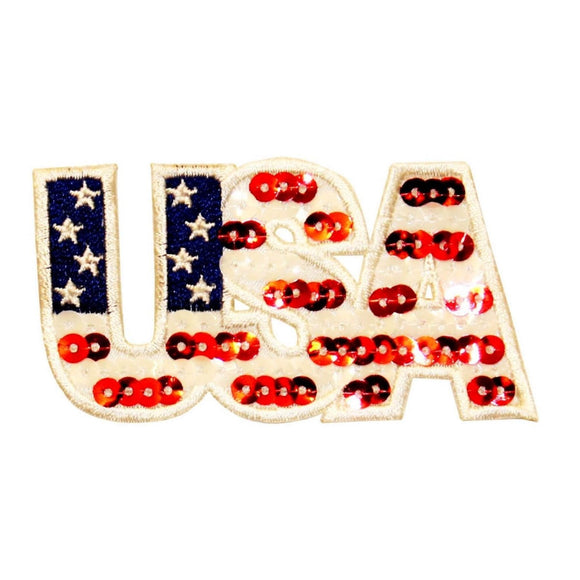 ID 1031 USA Letters With Sequins Patch Patriotic Embroidered Iron On Applique