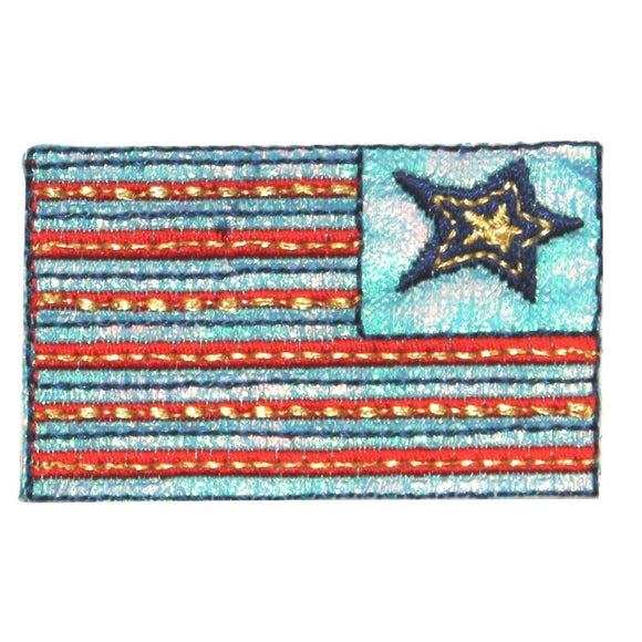 ID 1036 American Flag Patch Star Patriotic Design Embroidered Iron On Applique