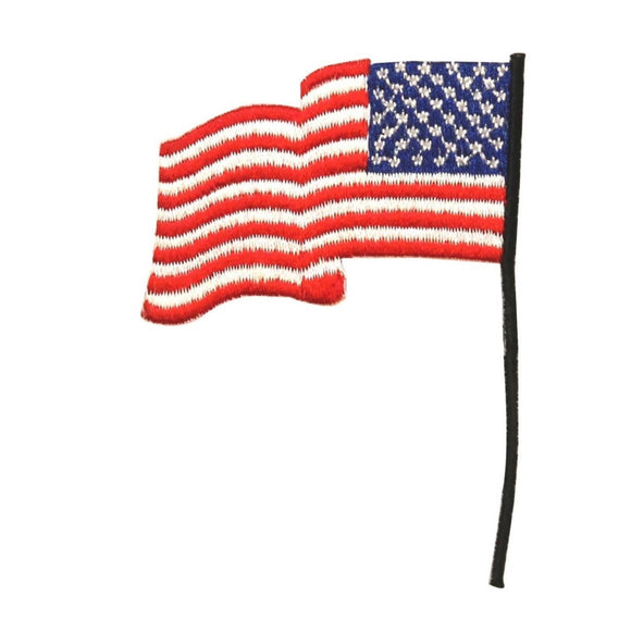 ID 1044 America Flag Pole Patch Patriotic Flapping Embroidered Iron On Applique