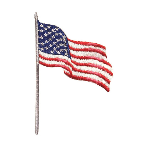 ID 1047 America Flag Blowing Patch Patriotic Pole Embroidered Iron On Applique
