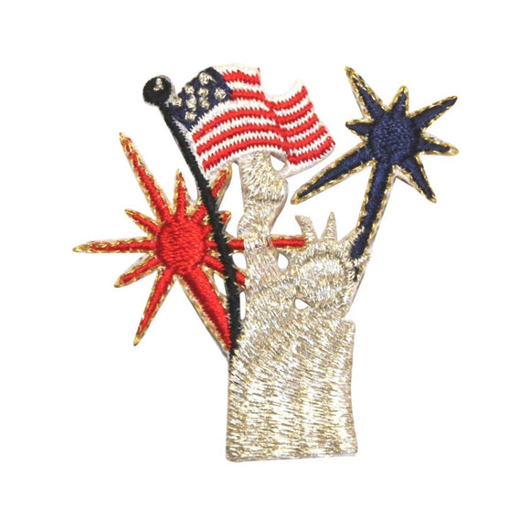 ID 1050 Statue of Liberty Fireworks Patch Patriotic Embroidered Iron On Applique