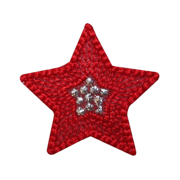 ID 1052A Red Patriotic Star Patch Shape Symbol Embroidered Iron On Applique