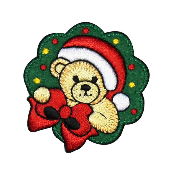 ID 8027 Christmas Teddy Bear Patch Wreath Decorate Embroidered Iron On Applique