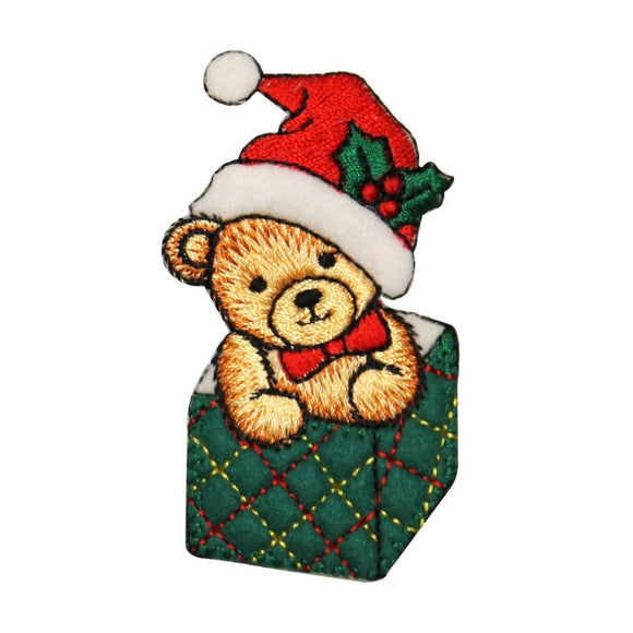 ID 8029 Teddy Bear In Present Patch Christmas Gift Embroidered Iron On Applique