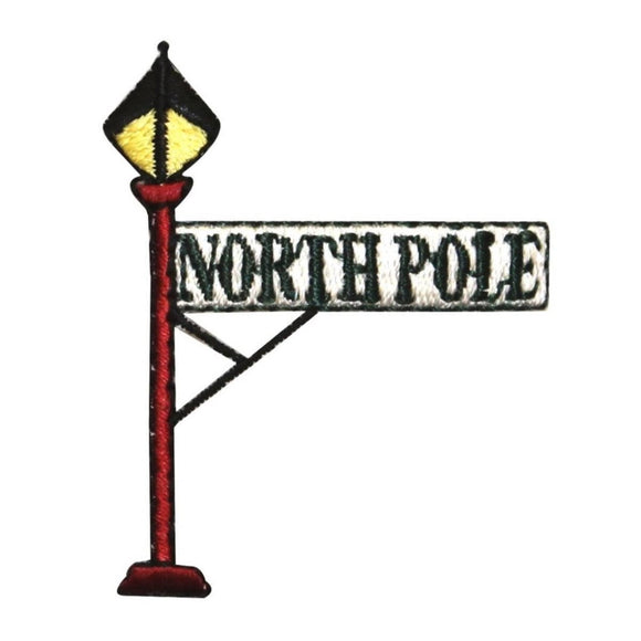 ID 8040 North Pole Sign Patch Christmas Lantern Embroidered Iron On Applique