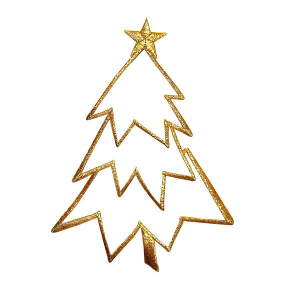 ID 8042 Christmas Tree Outline Gold Patch Decoration Embroidered IronOn Applique