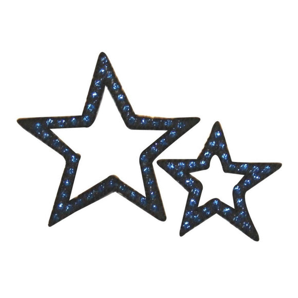 ID 1053AB Set of 2 Blue Star Outline Patches Stars Embroidered Iron On Applique