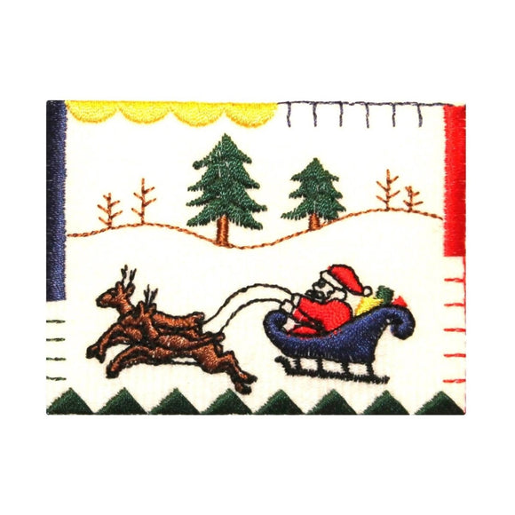 ID 8053 Santa Riding Sleigh Scene Patch Christmas Embroidered Iron On Applique