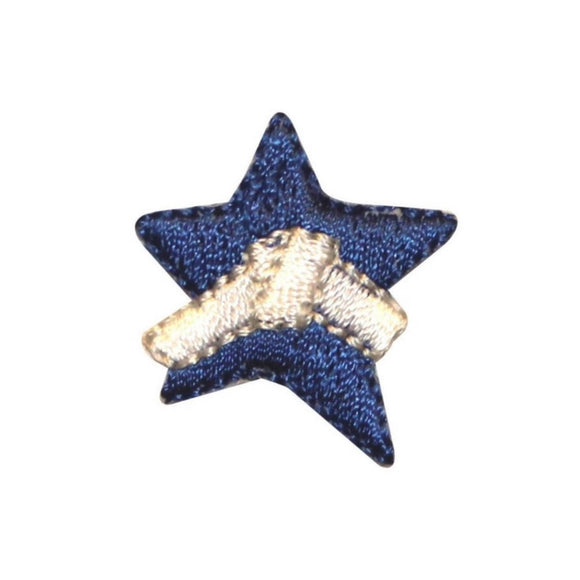 ID 1058A Blue Star With Ribbon Patch Patriotic Sign Embroidered Iron On Applique