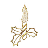 ID 8061 Candle and Holly Outline Patch Christmas Embroidered Iron On Applique