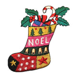 ID 8065 Noel Filled Stocking Patch Christmas Holiday Embroidered IronOn Applique