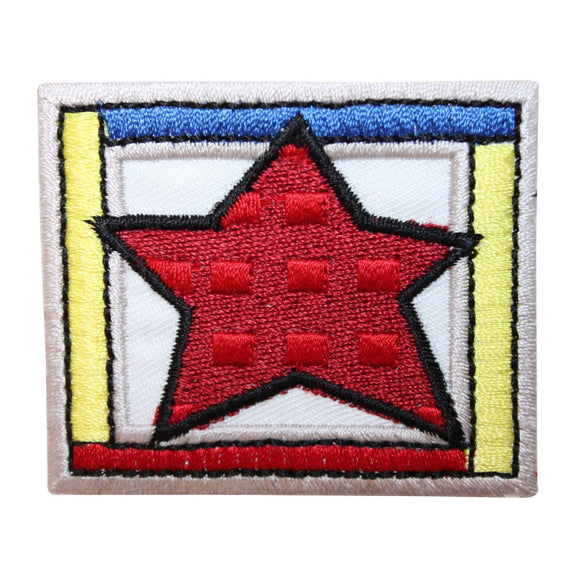 ID 1071B Star In Frame Badge Patch Craft Design Embroidered Iron On Applique