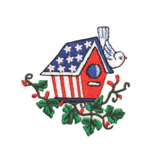 ID 1081 Patriotic Birdhouse Patch America Tree Nest Embroidered Iron On Applique