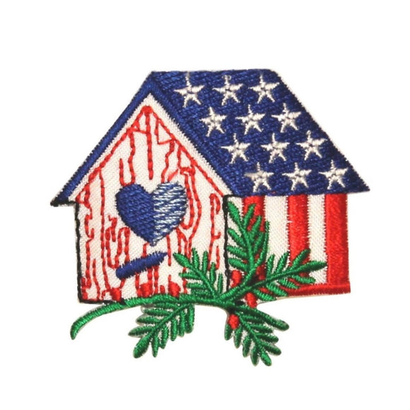 ID 1081Y American Bird House Patch Patriotic Nest Embroidered Iron On Applique