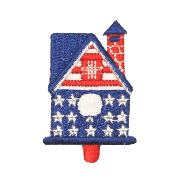 ID 1082B Stars Stripes Bird House Patch Patriotic Embroidered Iron On Applique