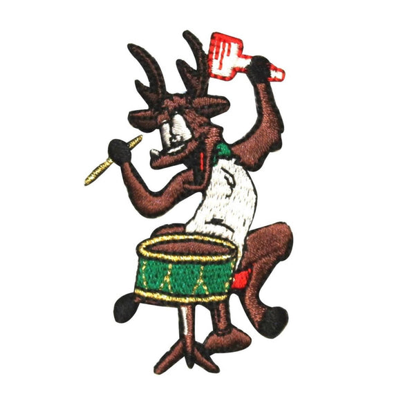 ID 8103 Reindeer Playing Drums Patch Christmas Music Embroidered IronOn Applique