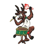 ID 8103 Reindeer Playing Drums Patch Christmas Music Embroidered IronOn Applique