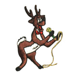 ID 8104 Reindeer Singing Patch Christmas Music Sing Embroidered Iron On Applique