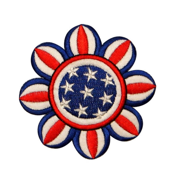 ID 1086Z American Flag Flower Patch Patriotic Daisy Embroidered Iron On Applique