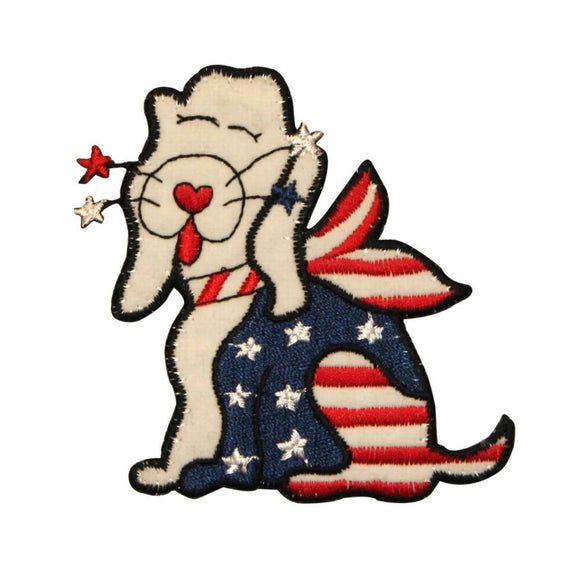 ID 1090 Patriotic Puppy Dog Patch American Flag Embroidered Iron On Applique