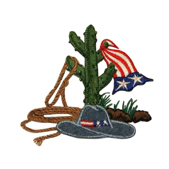 ID 1097 American Wild West Cactus Patch Cowboy Flag Embroidered Iron On Applique
