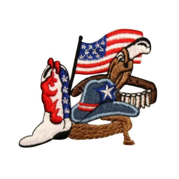 ID 1099 Patriotic Cowboy Scene Patch American West Embroidered Iron On Applique