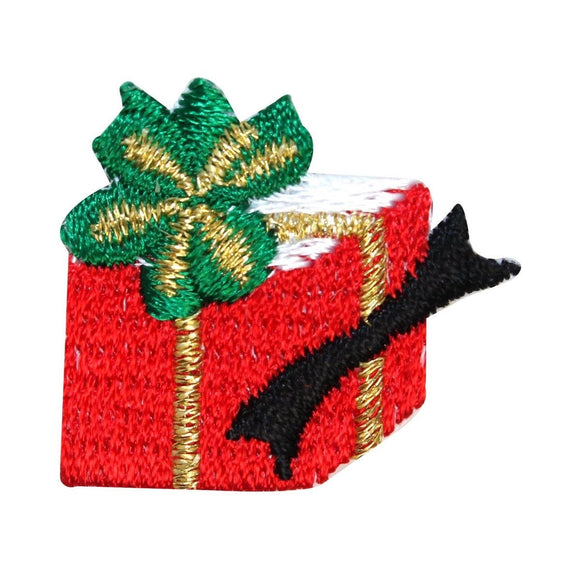 ID 8153B Christmas Present Patch Festive Gift Bow Embroidered Iron On Applique