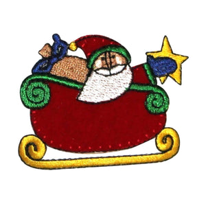 ID 8155B Santa Claus In Sleigh Patch Christmas Fly Embroidered Iron On Applique